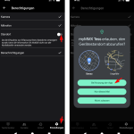 Android: Über "Einstellungen > Berechtigungen" den Schieberegler "Standort" aktivieren und "Bei Nutzung der App" auswählen Android: Über "Einstellungen > Berechtigungen" den Schieberegler "Standort" aktivieren und "Bei Nutzung der App" auswählen